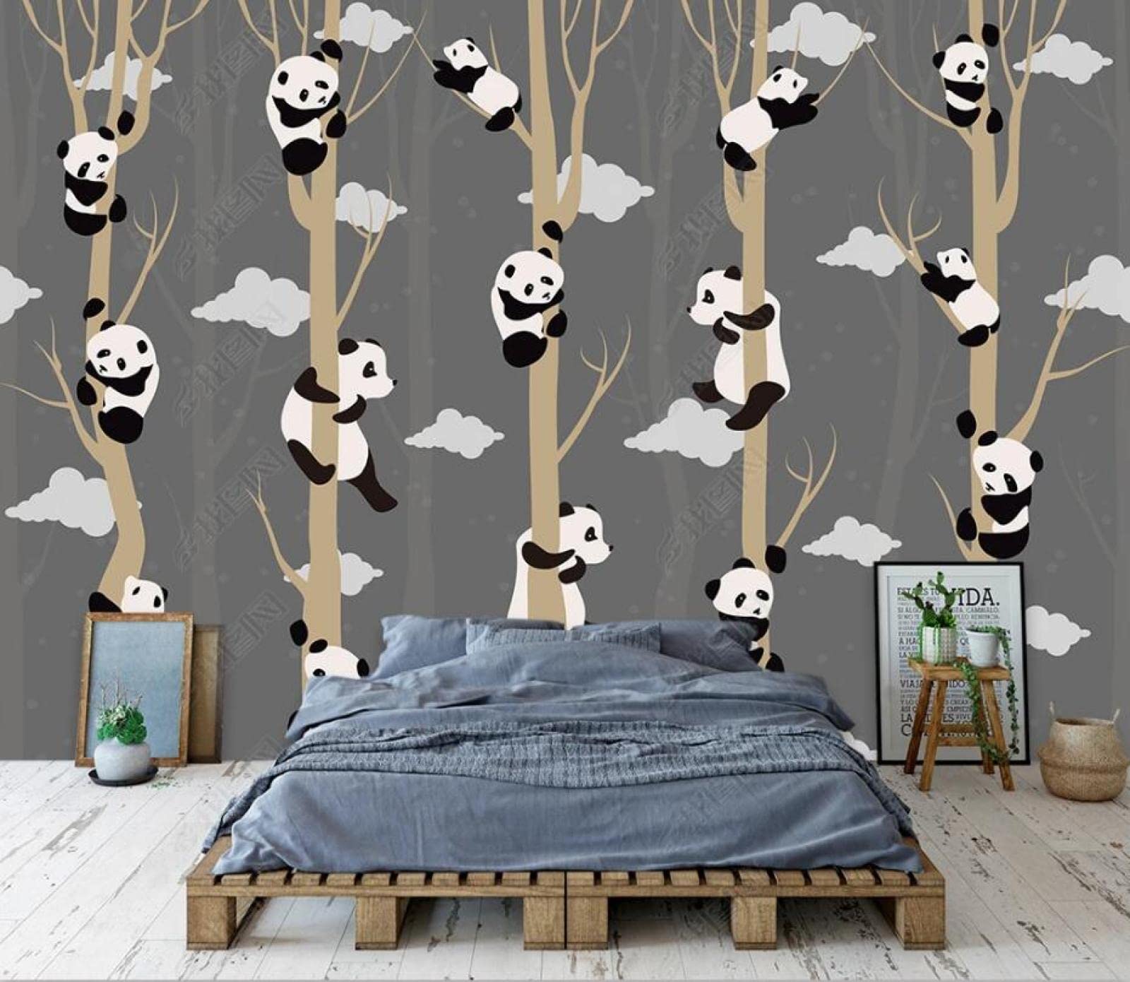 Papier peint panoramique panda noir et blanc 3D tapisserie 350x250cm