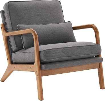 Lestar Single Lounge Chair, Modern Accent Sofa Chairs, Linen Upholstered Seat with Back Cushion and Pillow for Living Room Dark-Grey
