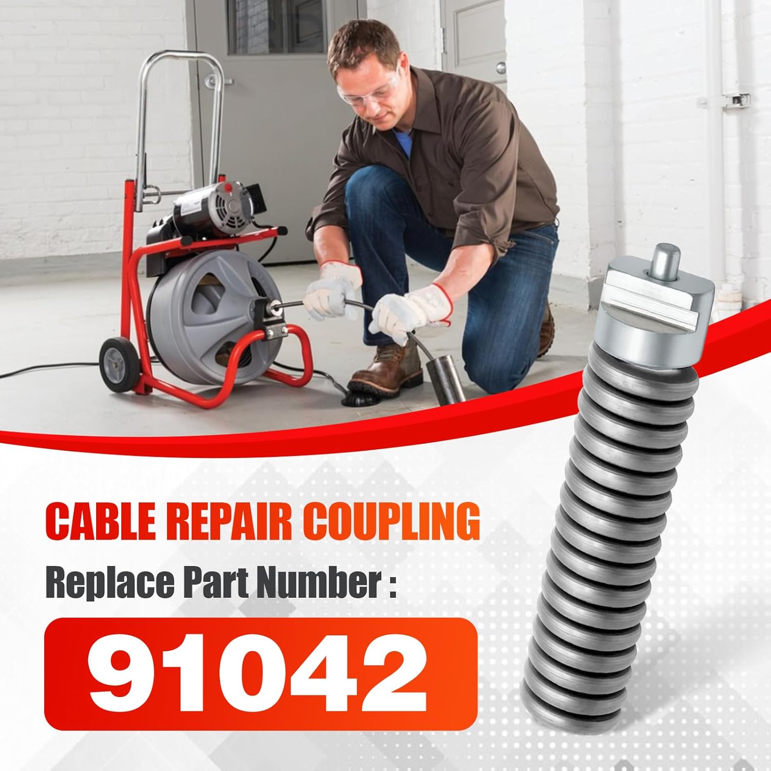 91042 Cable Repair Coupling Compatible with RIDGID Drain Cleaner Fittings K-380 K-400 K-3800, 1/2-Inch IW Sewer Drain Cleaner Snake Cable Repair End Connector Replacement For 91042