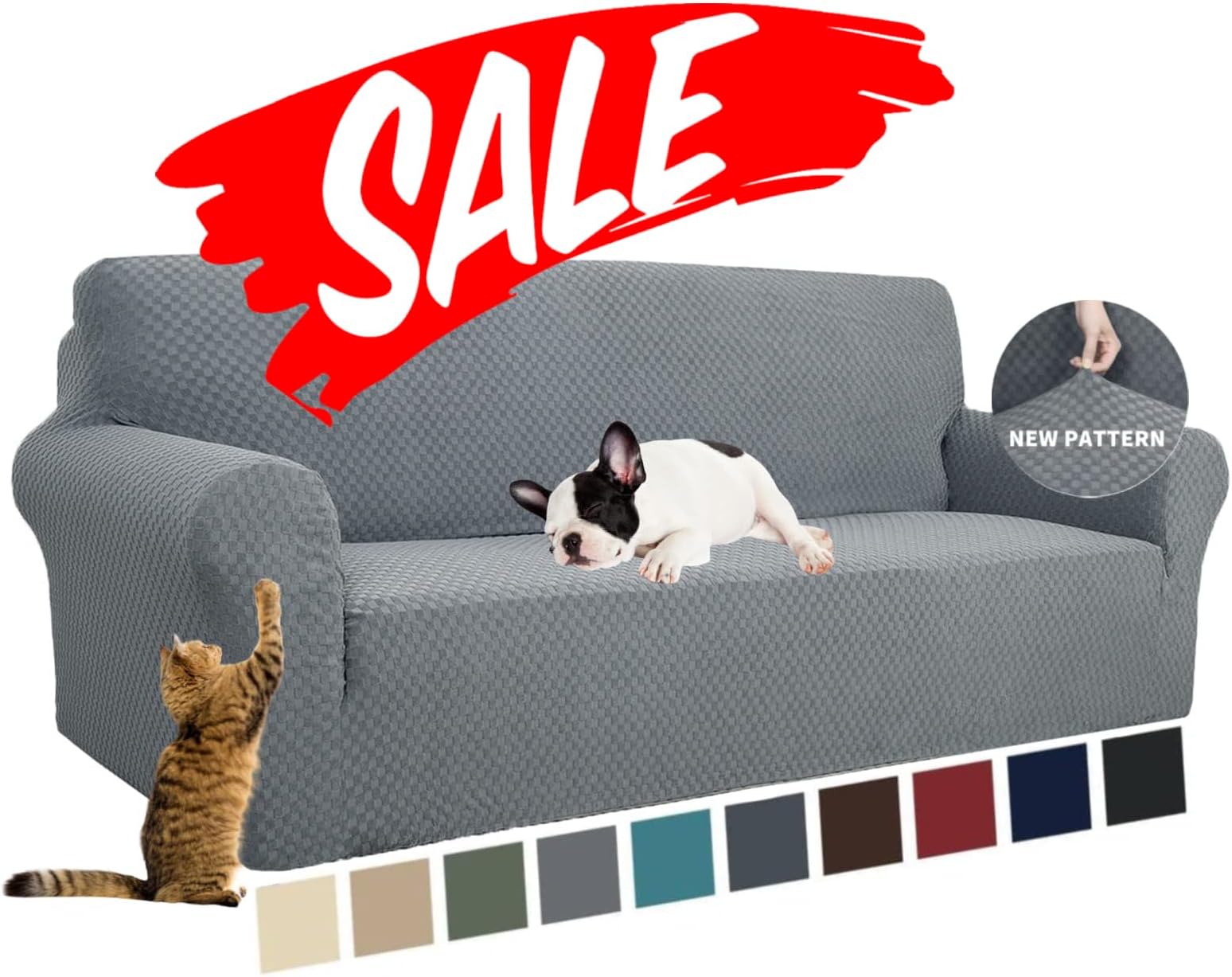 Couch Cover Latest Jacquard Design High Stretch Sofa Covers for 3 Cushion Couch, Pet Dog Cat Proof Slipcover Non Slip Magic Elastic Furniture Protector (Sofa, Light Gray)