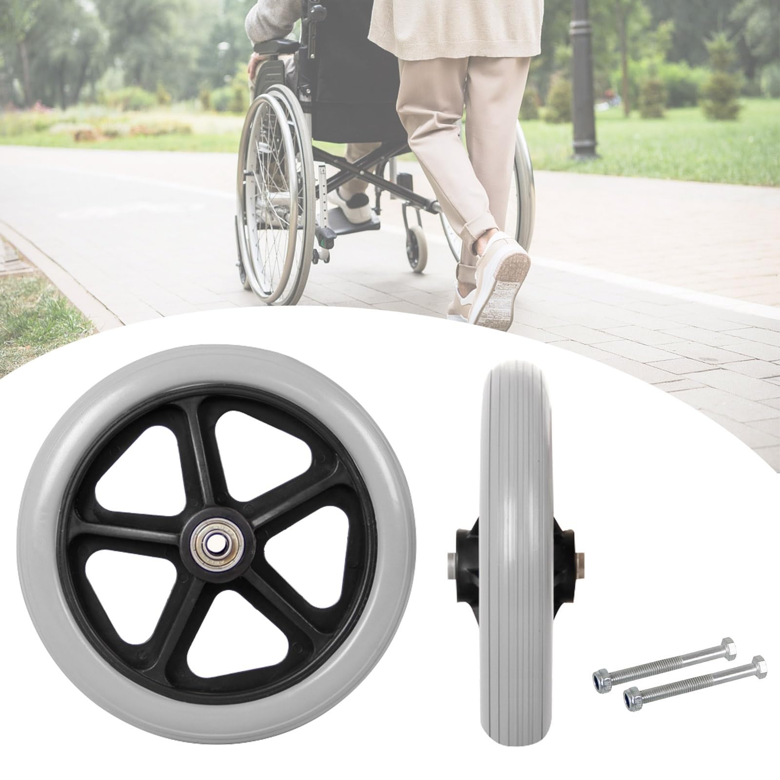 WORDFUN 2X Front Wheel Tires for Wheelchair, Wheel Replacement Parts for Wheelchairs Walker Wheels, Wheelchair Caster Assembly, 2" (50 Mm) Hub Width, Silence, Easy to Scroll