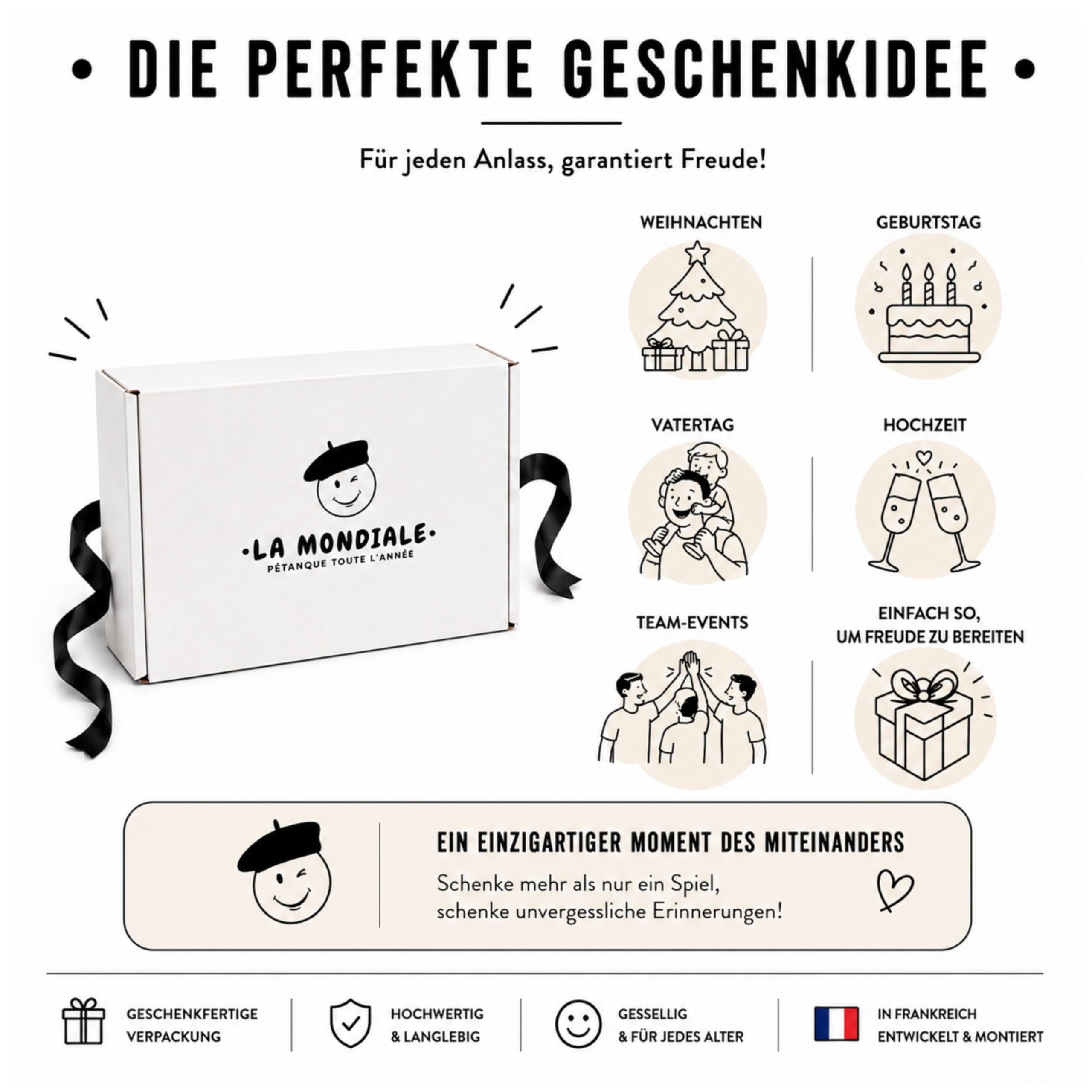 La Mondiale Boccia-Spiel für den Innenbereich – Set mit 6 Kugeln + Zielkugel – für Kinder & Erwachsene – auf allen Oberflächen verwendbar – lustige Geschenkidee