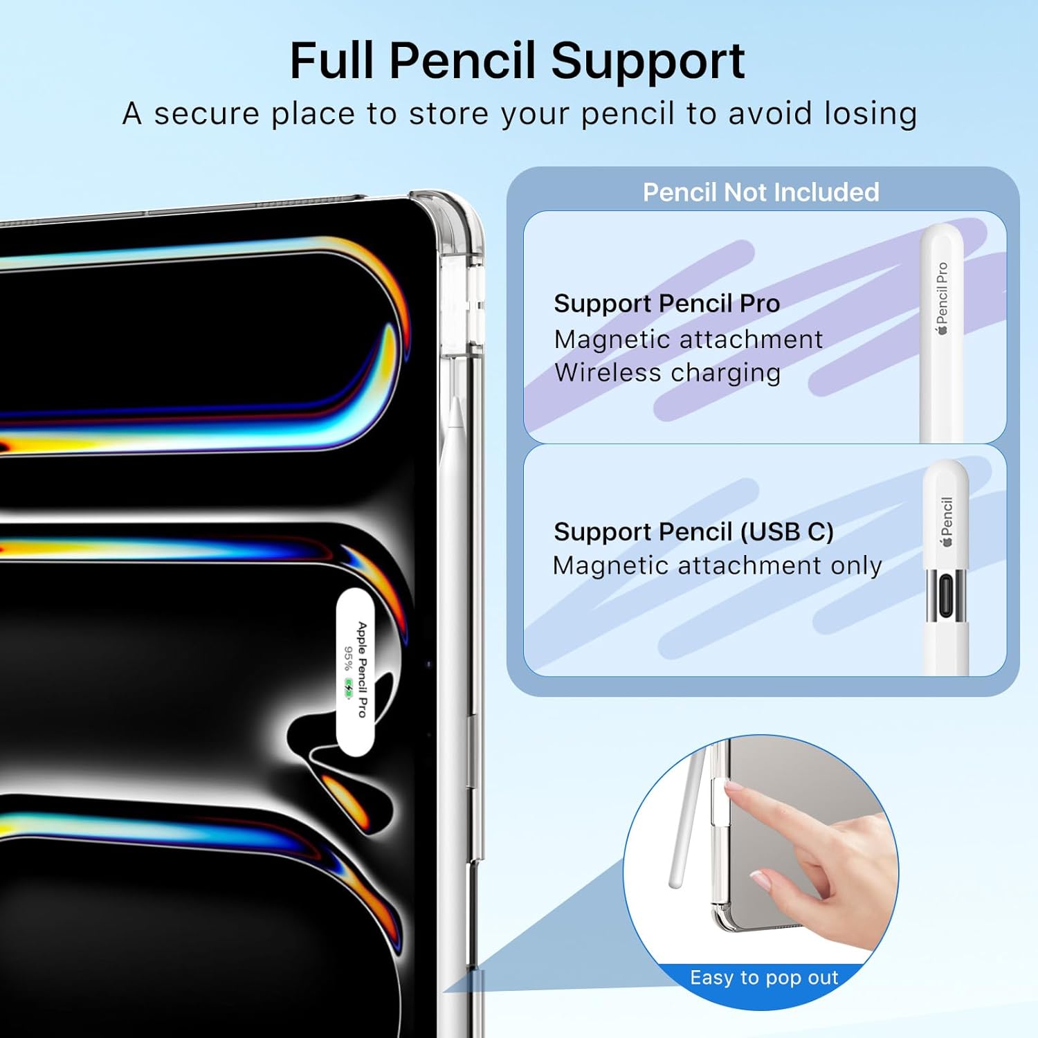 MoKo for iPad Pro 13 Inch Case (M5/M4) 2025/2024 with Pencil Holder, Slim Light Trifold Smart Cover iPad 13 Pro with Hard PC Translucent Back Shell, [Support Apple Pencil Pro & USB-C], Black - Image 6