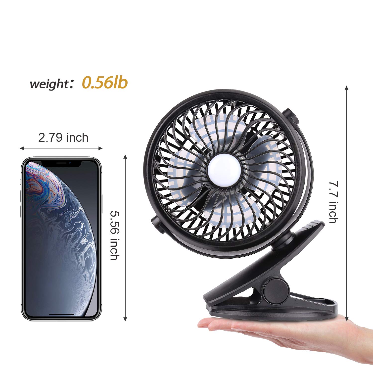 Ventilador recargable de tienda de campaña de 5000 mAh con linterna LED, ventilador USB de 7 pulgadas con batería para campamento, hogar, oficina, RV 8