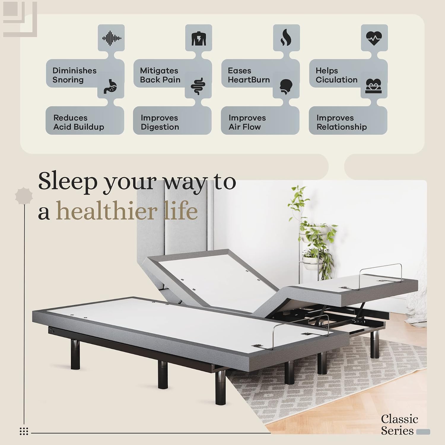 Sven & Son Split King Adjustable Bed Base Frame 5 Minute Assembly, Head & Foot Articulation, USB Ports, Zero Gravity, Interactive Dual Massage, Wireless, Classic (Split King)