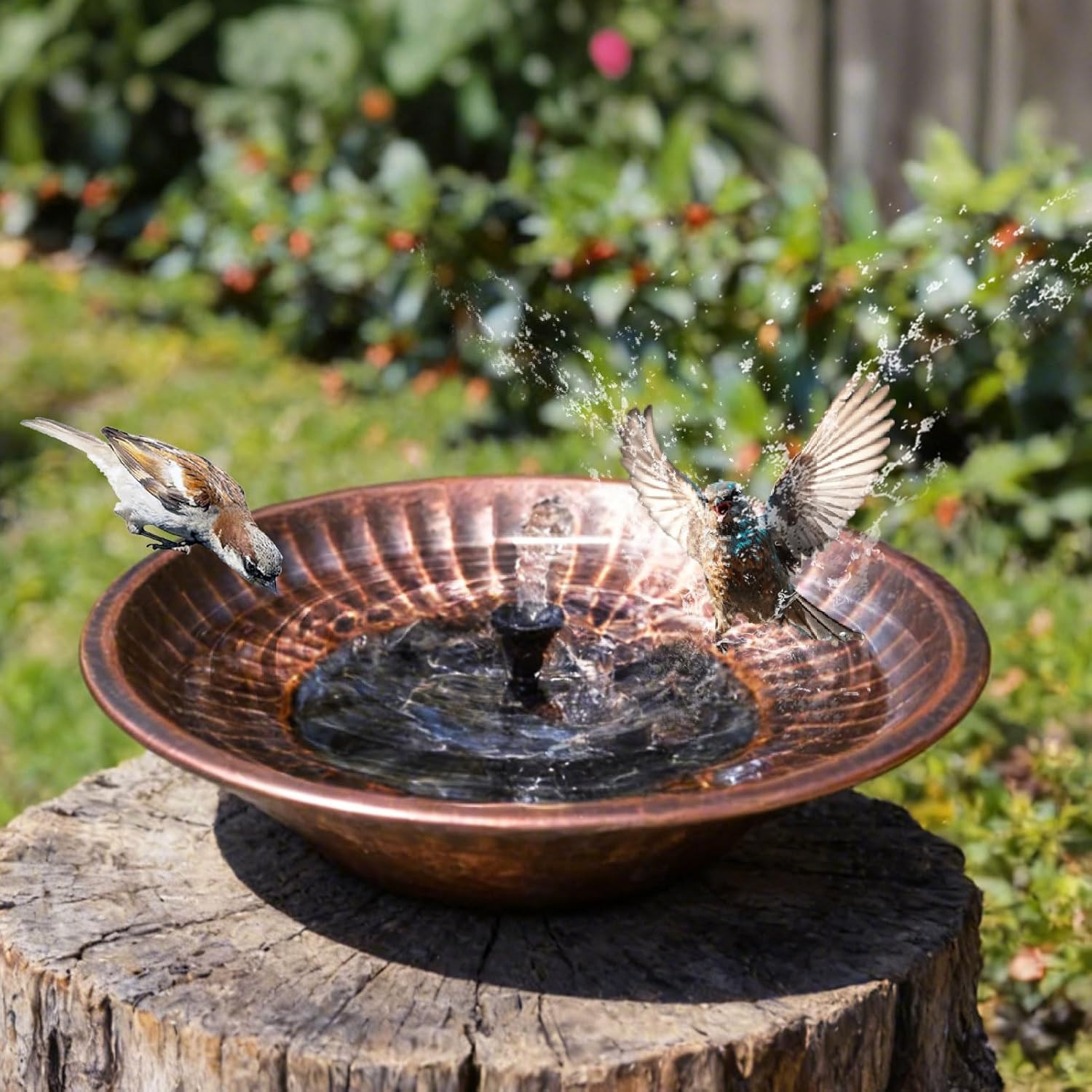 12.3" Solar Fountain Bird Bath for Outside, Metal Solar Bird Bath Fountains, Bird Bath Bubbler for Garden Patio Decor (Copper)