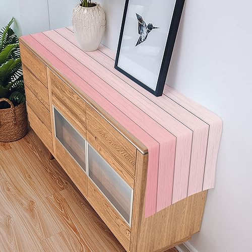 Miniatura 44 de Camino de mesa de algodón y lino estilo granja rústico retro, textura de madera de granero, color degradado marrón y gris, antideslizante,