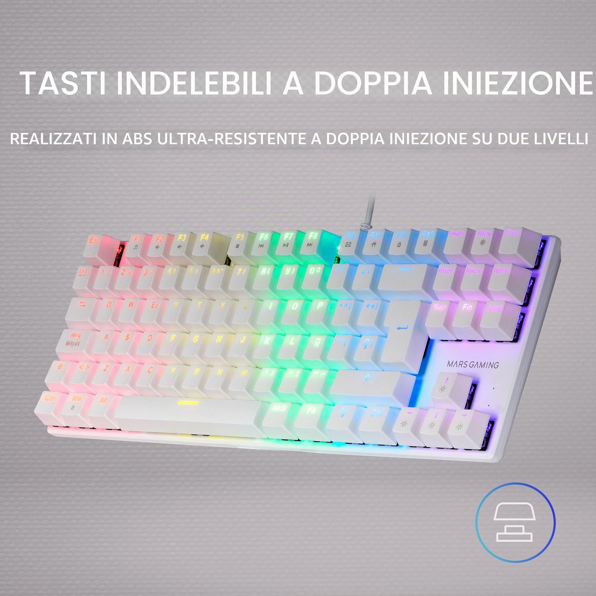 Mars Gaming MK80 Bianco, Tastiera Gaming Meccanica TKL FRGB, Antighosting, Switch Meccanico Rosso, Lingua Italiano