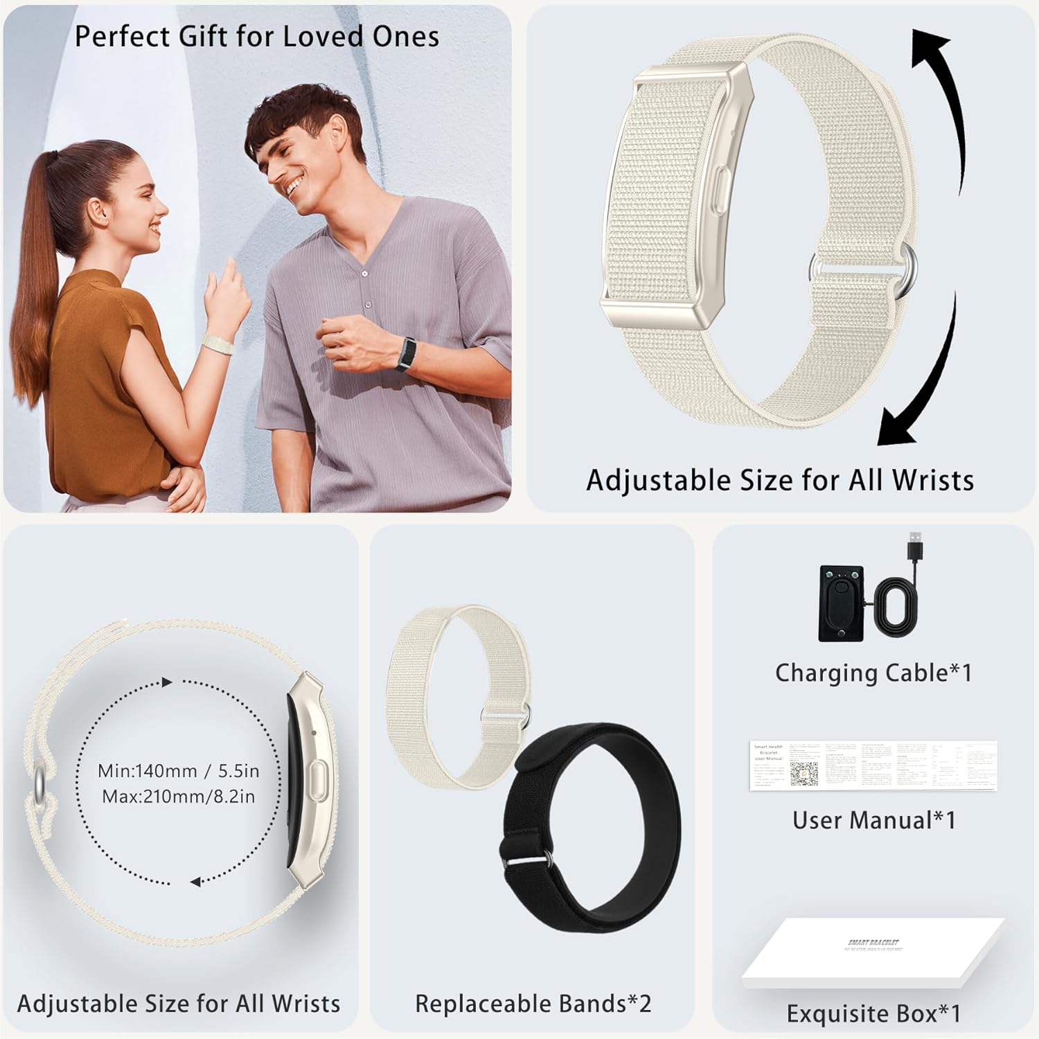 Fitness Tracker, Smart Bracelet with 100+ Sports Modes, 24 Hour Continuous Heart Rate, Blood Oxygen & Sleep Monitoring, Free Armband, Beige