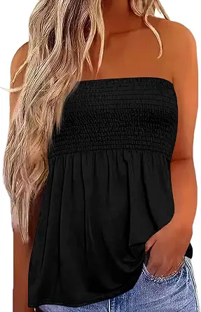 IWOLLENCE Women's Tube Tops Flowy Pleated Strapless Sleeveless Bandeau Tank Top