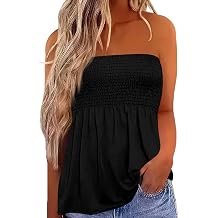 IWOLLENCE Womens Tube Tops Flowy Pleated Strapless Top Long Sleeveless Bandeau Tanks Cute Beach Coverups Summer