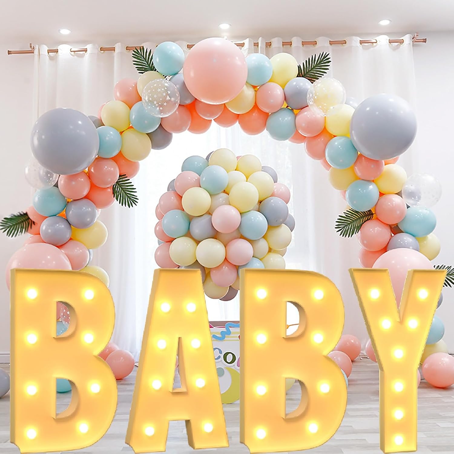 ​​​Glow in The Dark Light up Numbers 2.3ft/3.3ft/4ft – Energy-Efficient LED Mosaic Letters for Baby Showers, Proms, Valentine's Day(Letter Baby,2.3ft)