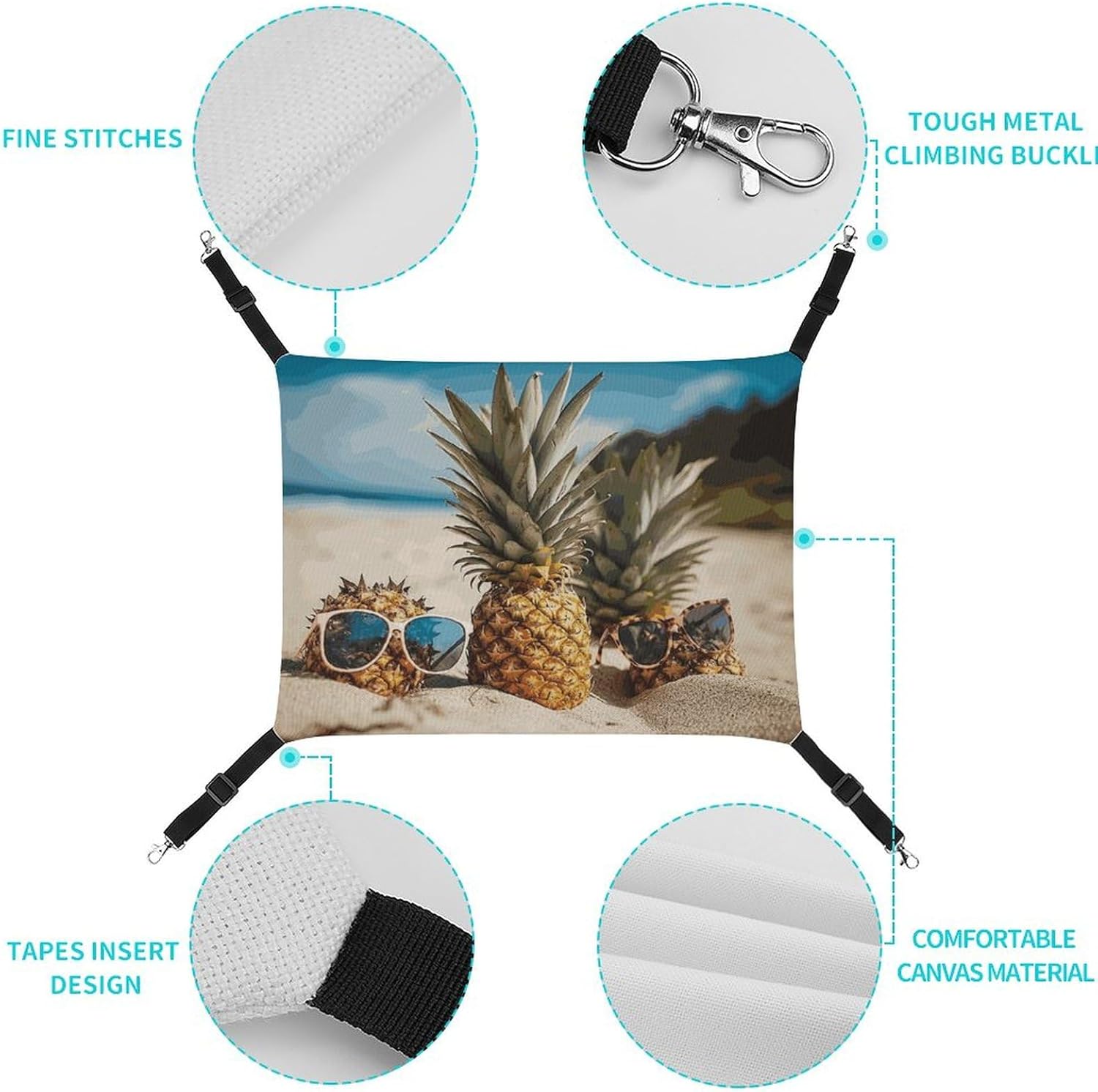 review Hanging Pet Hammock, Pineapple Fruit Sunglasses Sand Beach Printed Soft Breathable Pet Hammock with Adjustable Straps and Metal Hooks for Cats Small Dogs Rabbits Sugar Gliders