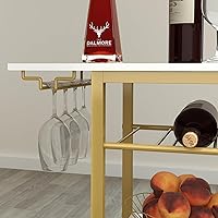 Vista 6 de LAATOOREE Carrito de bar, carrito de servicio de bar en casa, carrito móvil de bebidas de 4 niveles, estante de cocina rodante con soporte para vino