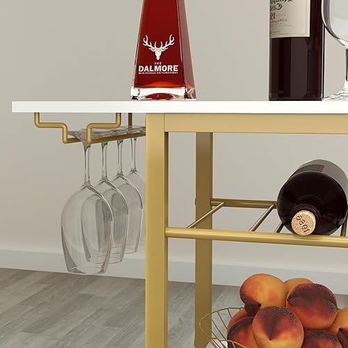 Miniatura 6 de LAATOOREE Carrito de bar, carrito de servicio de bar en casa, carrito móvil de bebidas de 3 niveles, carrito de cocina rodante con soporte para vino