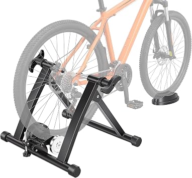 Bike Trainer Stand for Indoor Riding, Magnetic Stationary Bicycle Trainer with 6 Resistance Levels,Foldable Bike Stand Converter with Quick Release Lever & Front Wheel Block for 26-28" and 700C Wheels