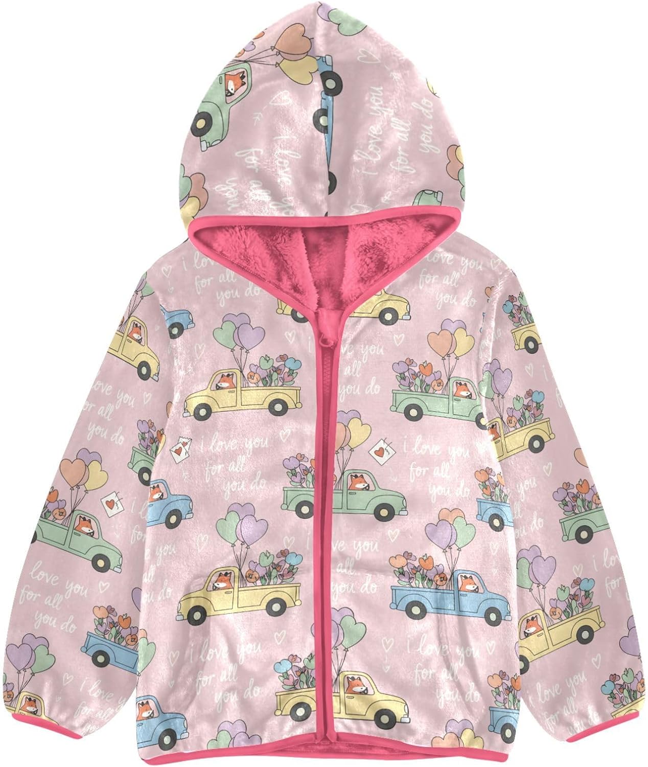 Girls Hoodie Outfit Car Fox Flower Pattern Zipper Sweatshirt Coat Fleece Jacket for Kids 3-10T