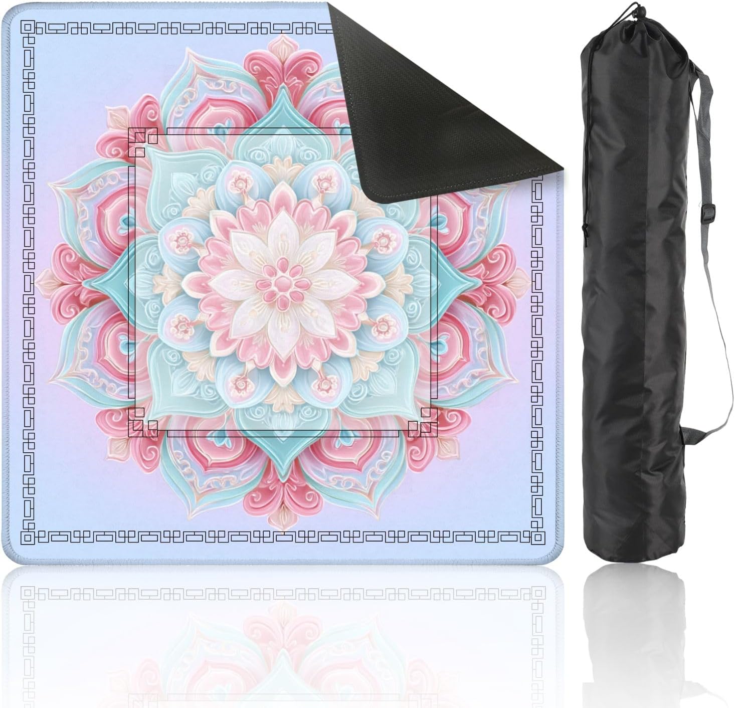 Mahjong Mat for Table Ornamental Folk Art Mandala Radial Symmetry 31.5" x 31.5" Non-Slip Noise-Reducing Game Mat Premium Mahjong Accessories for Poker Dominoes Hosting