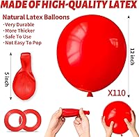 Vista 3 de Globo rojo 110 piezas, globos de látex rojos de 12 pulgadas para cumpleaños, Día de San Valentín, boda (con 2 cintas).