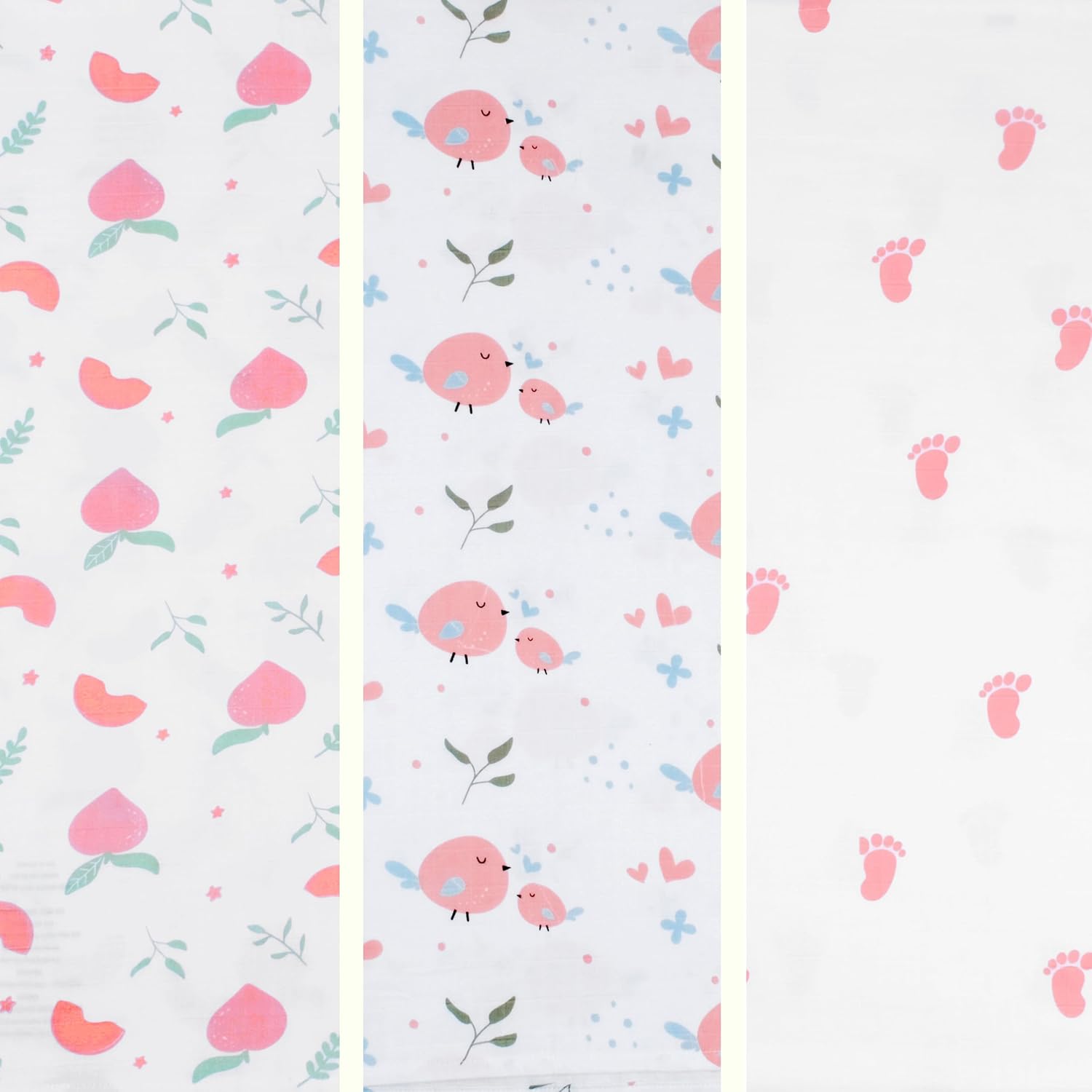 BabySparrow Muslin Swaddle Blankets 3-Pack – Pink Bird 47x47 Cotton Baby Swaddles for Newborns, Soft Breathable Receiving Blankets & Newborn Essentials, for Girls & Boys