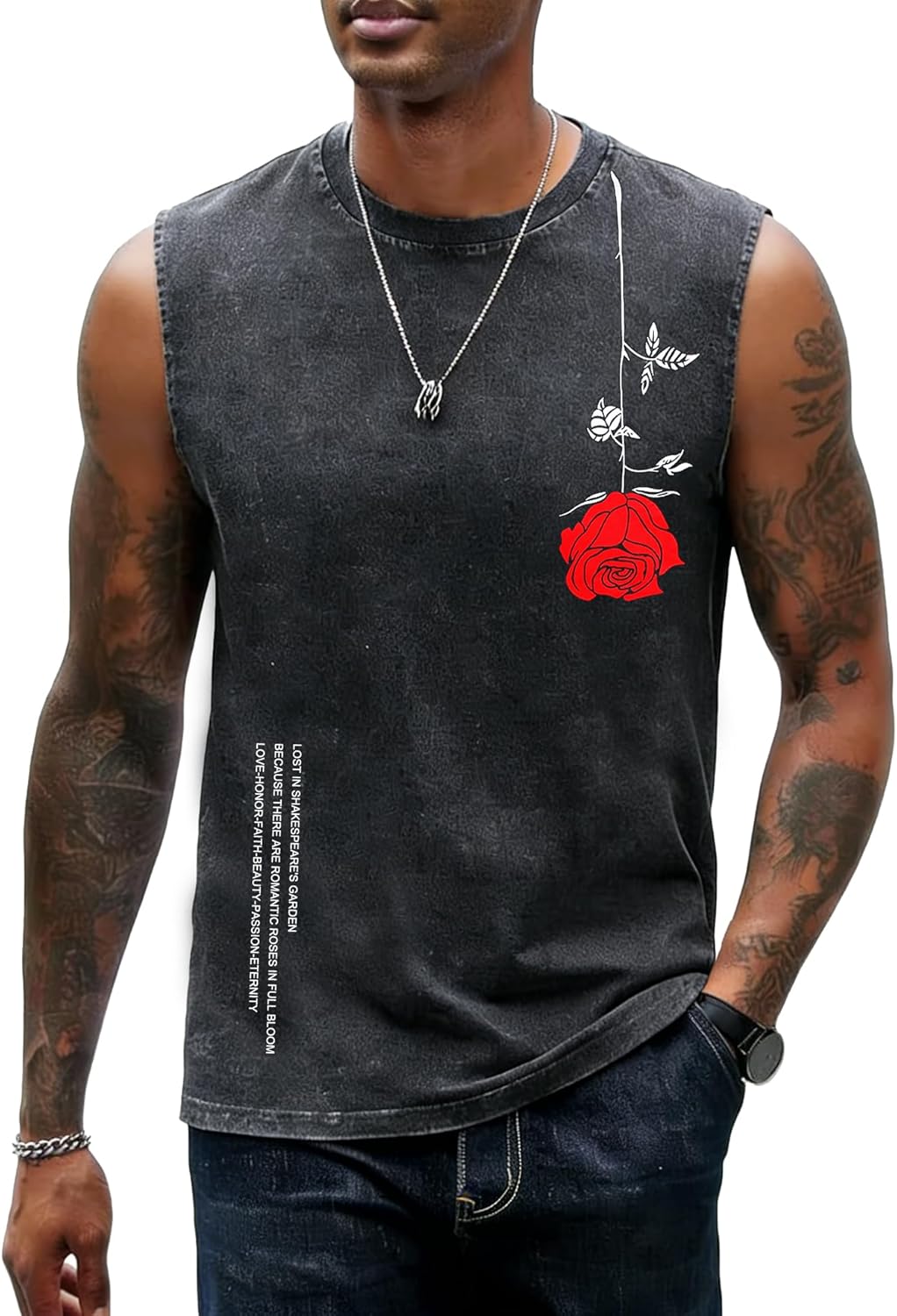 UOUA Men's Graphic Tank Tops Washed Sleeveless Tee Shirts Summer Vintage Cotton Streetwear (S-2XL) - Image 2