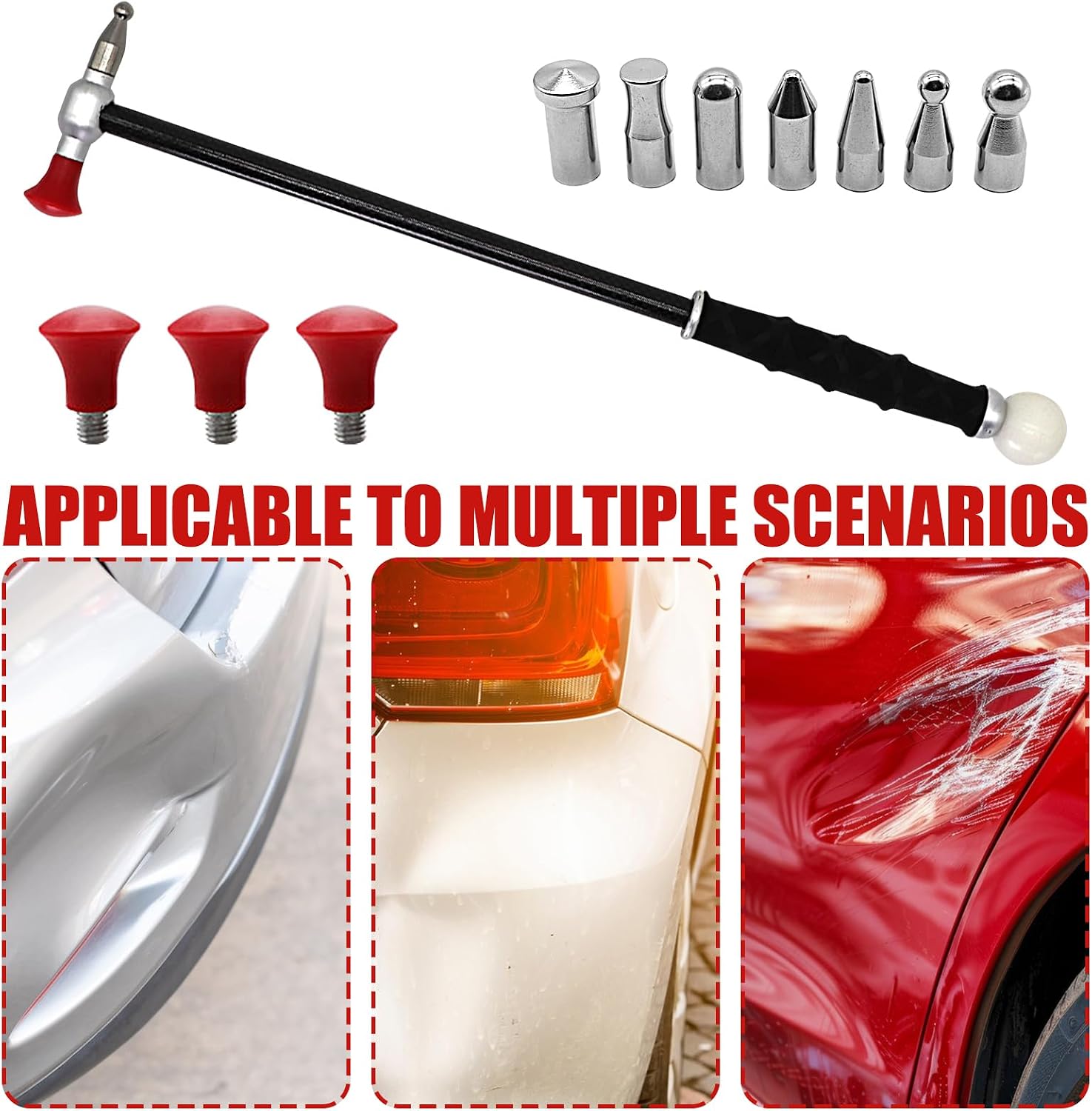 Panel Repair Kit - Body Hammer, Metal Dent Tools | 11 Piece Hammers Tool Set, Multifunctional Dent Removal System, Hammer Set with Garage Workshop Scenario