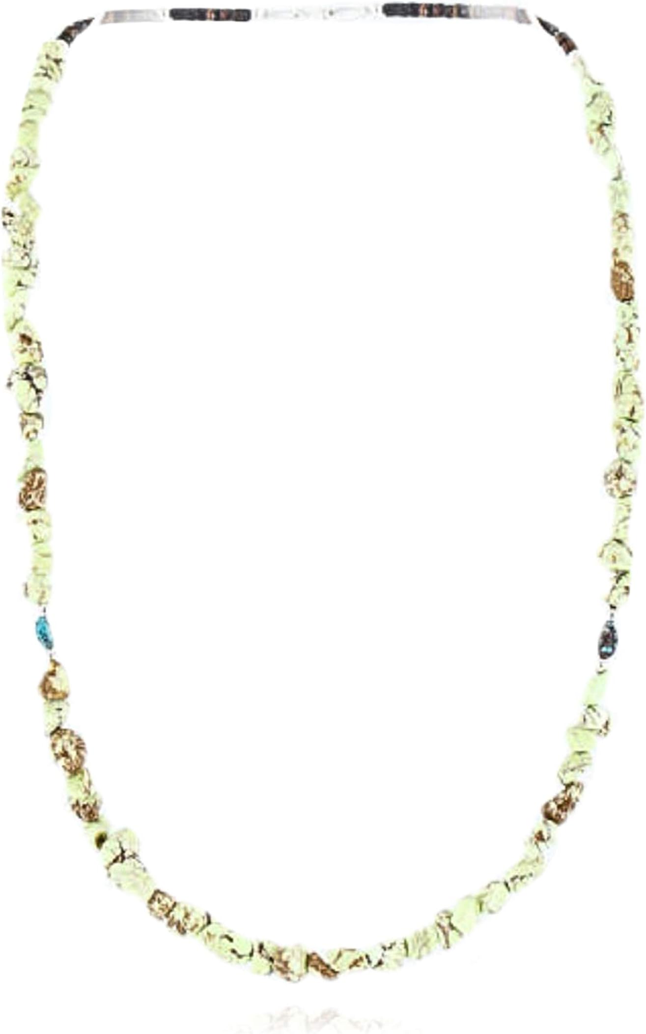 $180Tag Certified Silver Navajo Turquoise & Gaspeite Native Necklace Jewellery 15771-0 Made by Loma Siiva