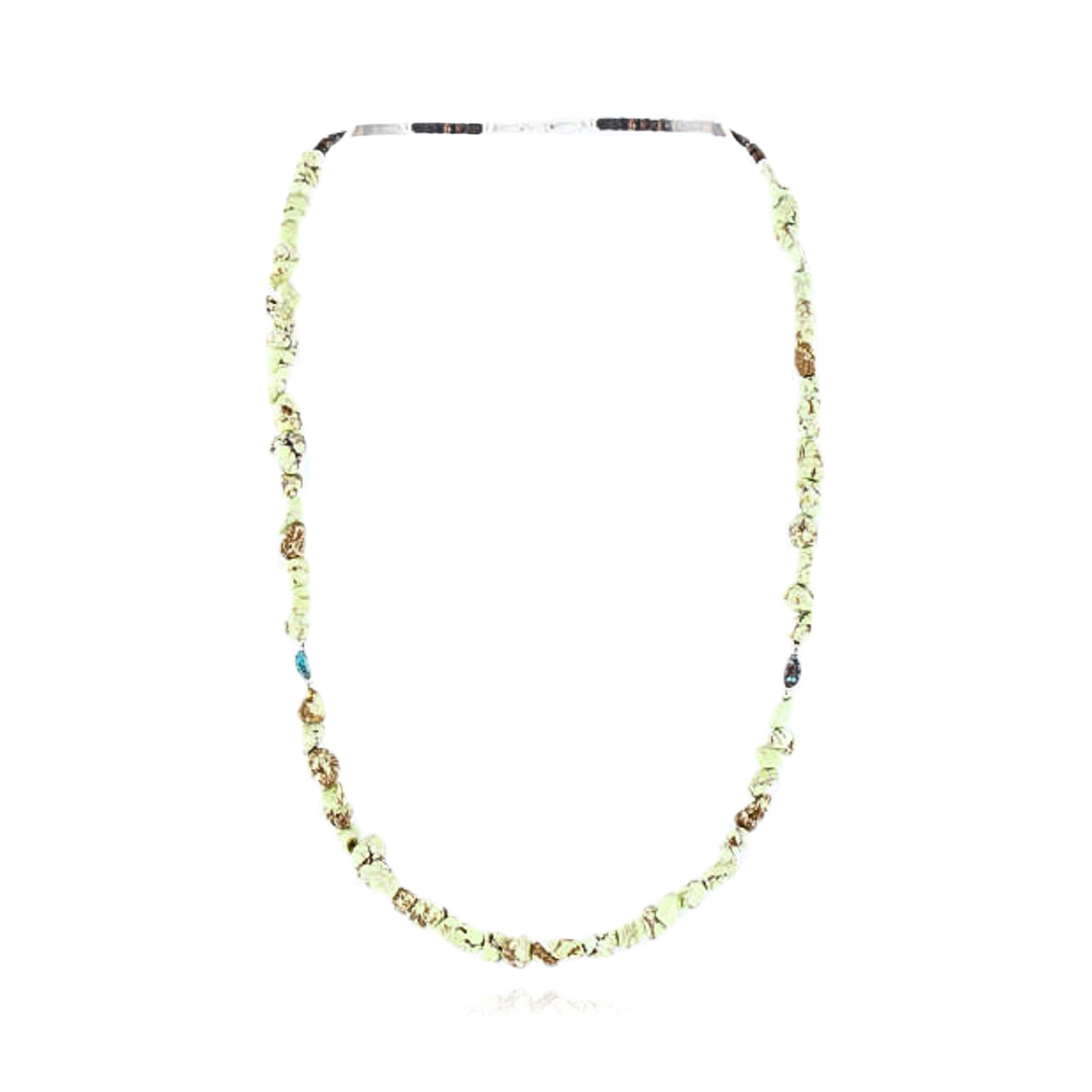 $180Tag Certified Silver Navajo Turquoise & Gaspeite Native Necklace Jewellery 15771-0 Made by Loma Siiva