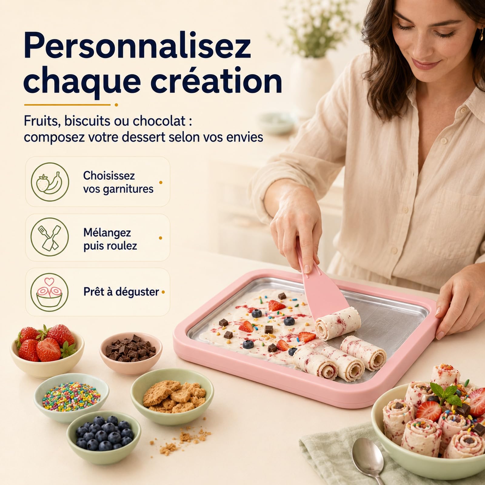 Frostlab - Kit De Plaque À Glaces Roulées Maison, Appareil De Dessert Glacé Sans Électricité, Activité Gourmande Diy, Inclut 1 Plaque + 2 Spatules (Blanc)