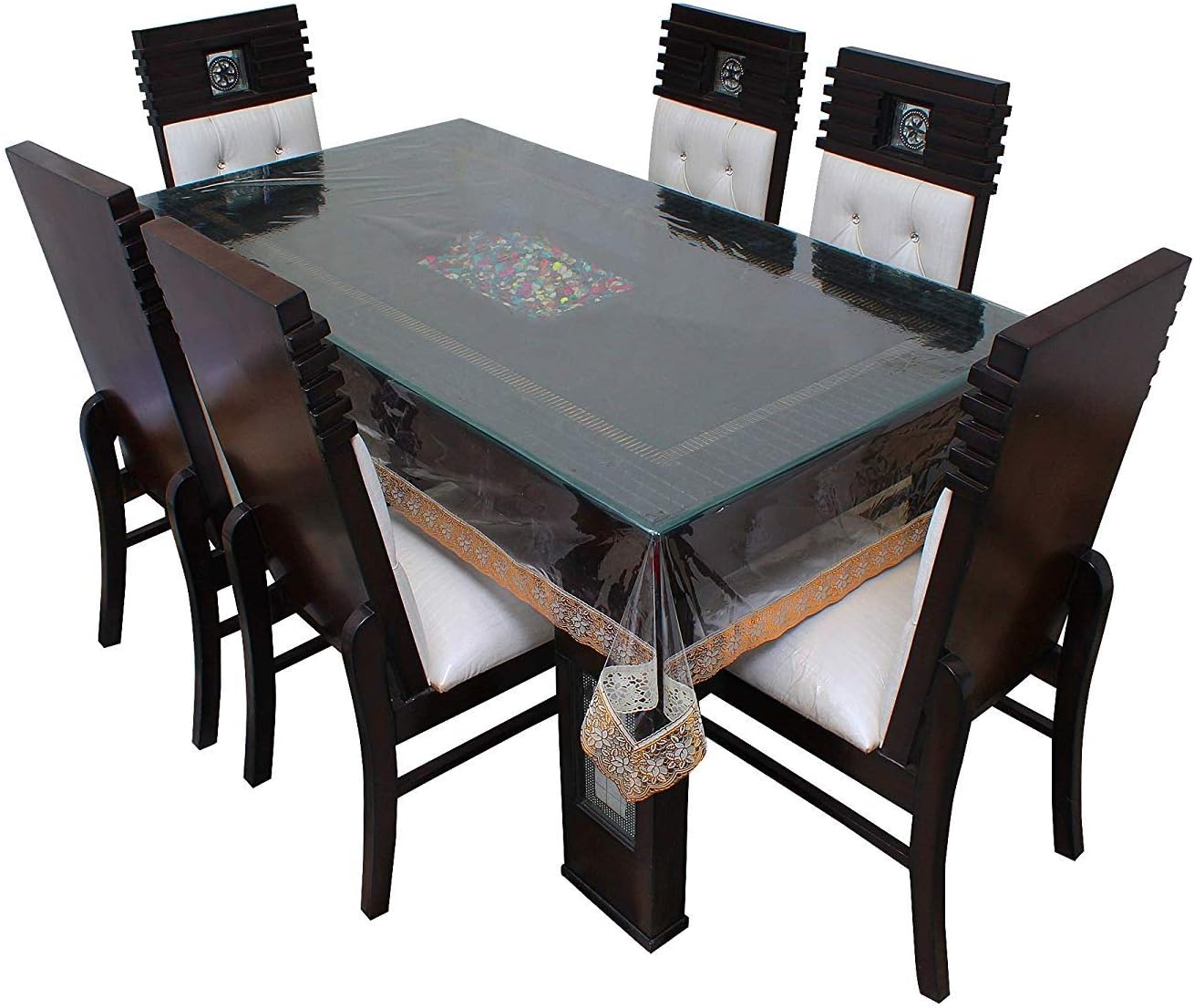 PVC Transparent Dinning Table Cover with Golden Border 6 Seater 60 X 90 INCH