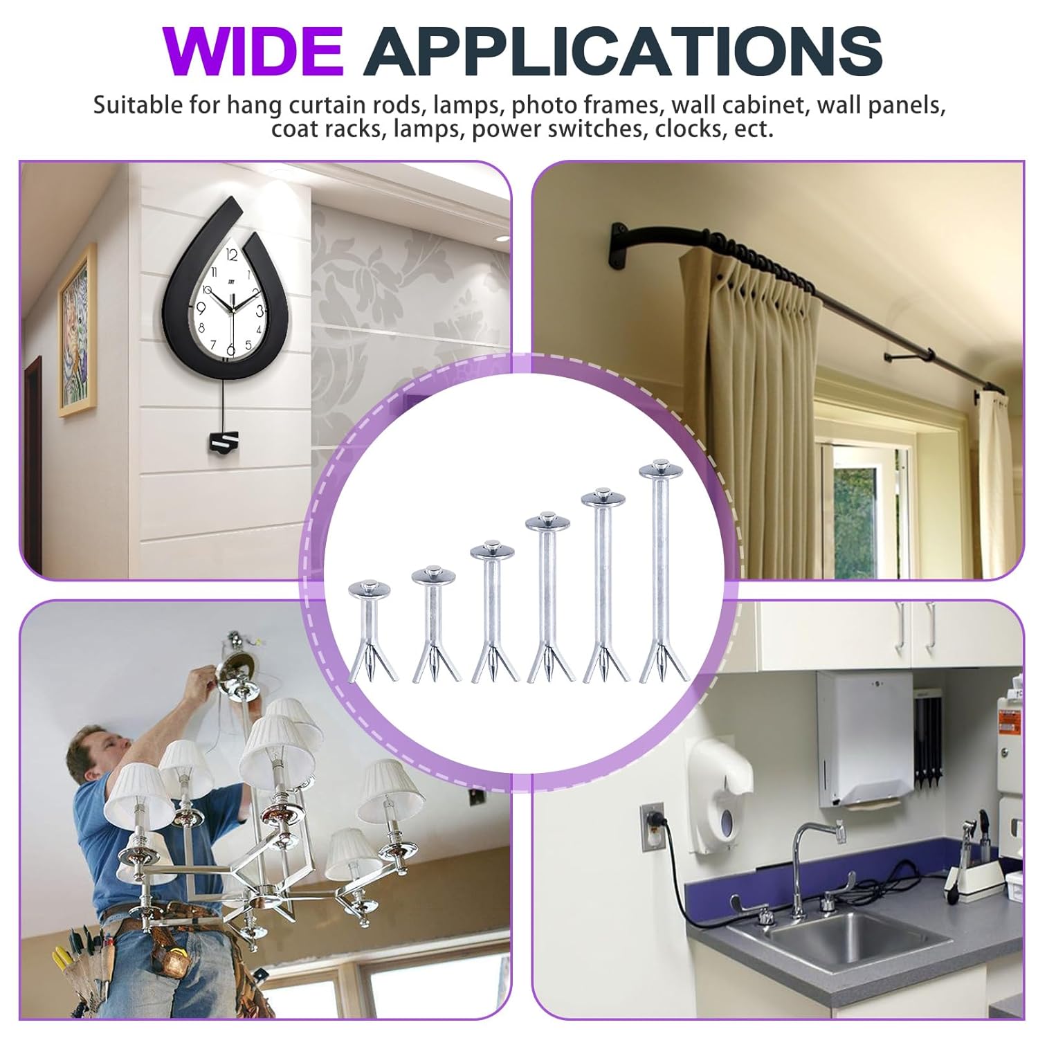 Swpeet 86Pcs 6 Sizes Alloy Steel Concrete Anchors Assortment, Hammer Drive Nail Set, 1/4" Diameter, Approx 1-3/16" 1-9/16" 2" 2-3/8" 2-3/4" 3-2/13" Length, with Drill Bit Approx 1/4" for Concrete