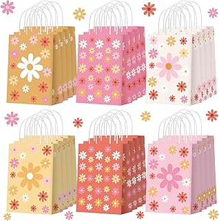24 Pieces Groovy Party Favor Bags Daisy Gift Bags Bulk Hippie Boho Girl Party Favor Bags Groovy Treat Candy Bags Daisy Goodie Bags with Handles for Girls Retro Birthday Baby Shower Party (Boho)