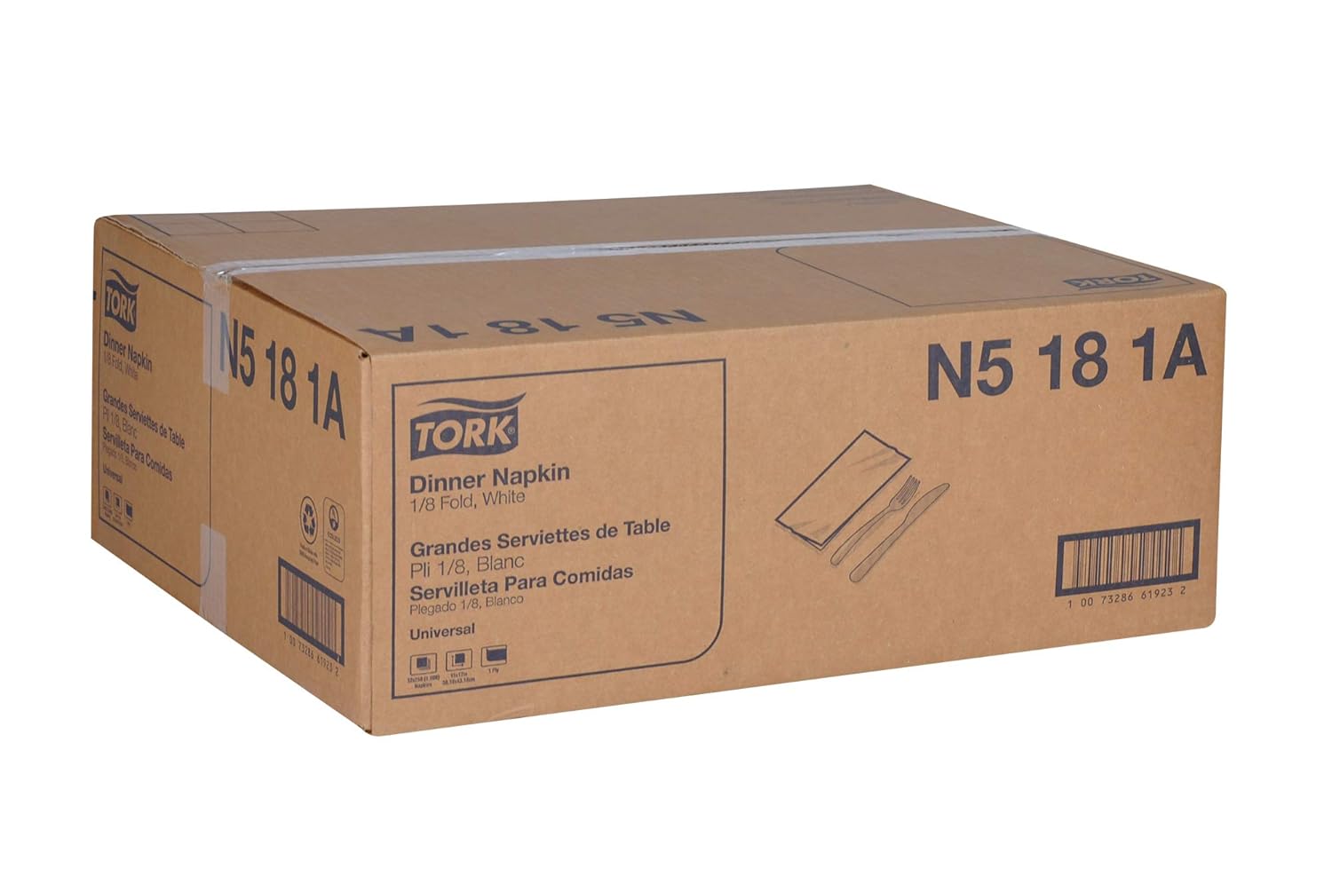 Tork White Dinner Napkin, 1/8 Fold 1-ply, 17" x 14.9", 12 x 250 napkins, N5181A, White