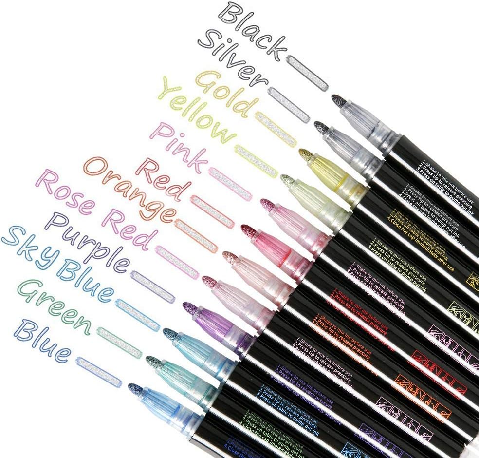 WAQIA Marker Pen for Highlight,Outline Drawing Markers Pens, Colors Pens for Greeting Cards, DIY Art Crafts,Child Color Pen Set 12 Colors