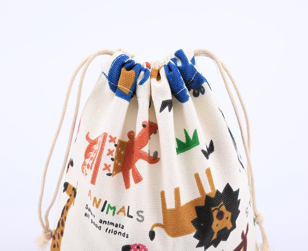 Amoyie 4 pcs Drawstring Storage Bag Set for Baby Stuff Travel Home Accessories - Beige Animal, Animal Beige, Pack of 4 - Image 5