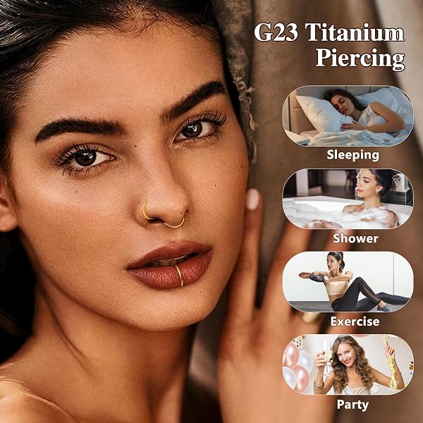 ESHIONER G23 Titan Fake Nasenpiercing Nasenring Septum Fake Nasen Piercing Hoop Set Knorpel Dünn Klein Helix Hypoallergen 18G 20G 6MM/8MM/10MM Schwarz Gold Silber 3PCS Fake Nase piercing Schmuck Damen - 2