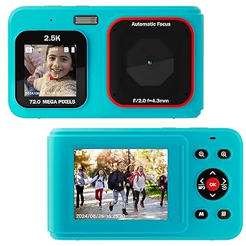 Digital Camera for Teens, 1080P FHD Camera, Point and Shoot Digital Camera with 32GB Memory, Dual Screen,16X Zoom, Compact Small Vintage Camera Gifts for Beginners, Turquoise