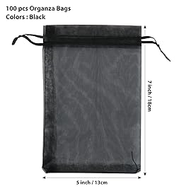 ANZNKU 100 Pack Organza Bags 5 x 7 inch, Premium Black Favor Bags with Drawstring for Halloween, Sheer Mesh Bag, Gift Bag Small Size, Mesh Pouches Drawstring Packaging Pouches for Wedding Party