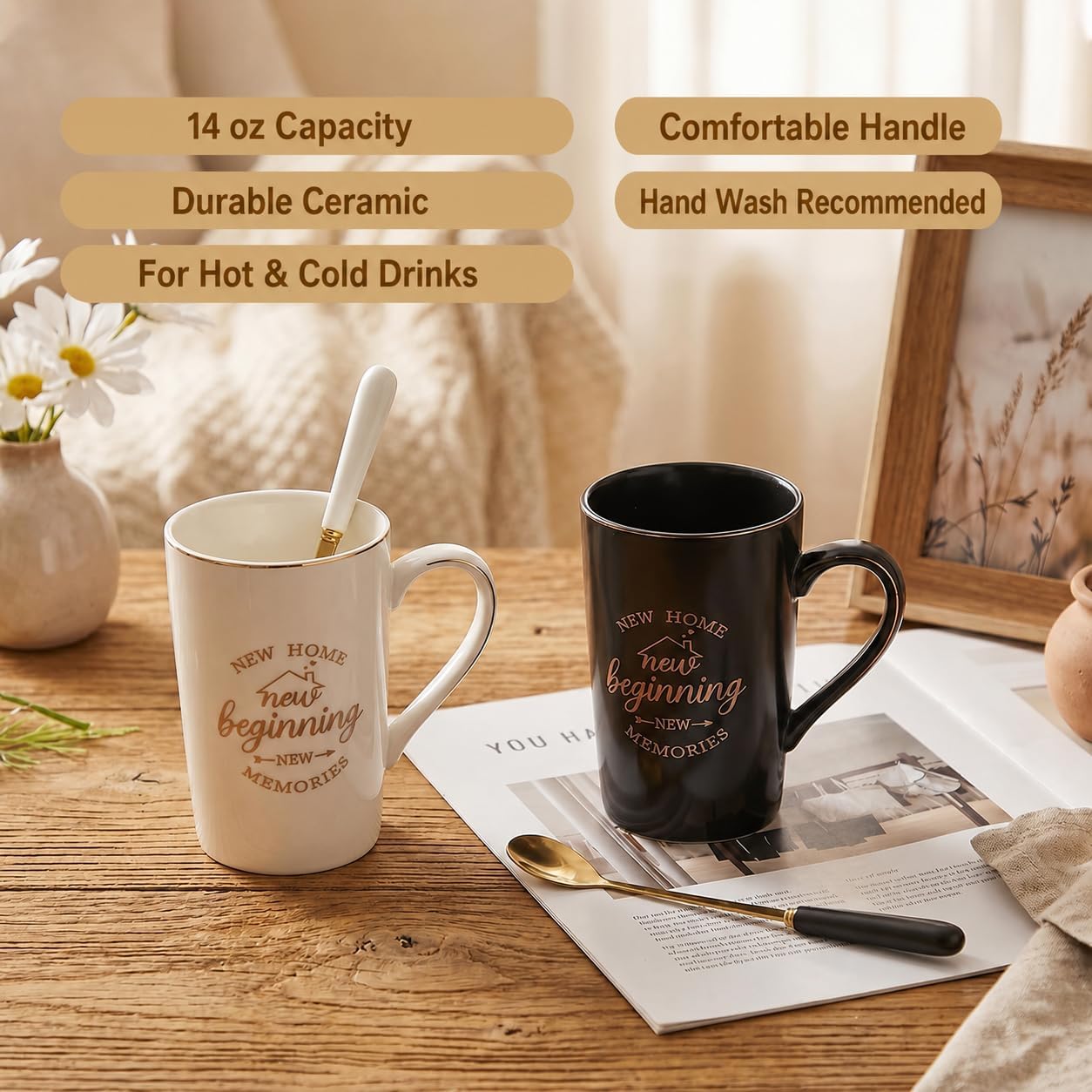 Housewarming Gifts for New Home, 18-Piece Gift Basket for Couples and Homeowners with Coffee Mugs, Bamboo Serving Board, Salt and Pepper Shakers, Towels, Utensils, Cheese Knives and Ornament