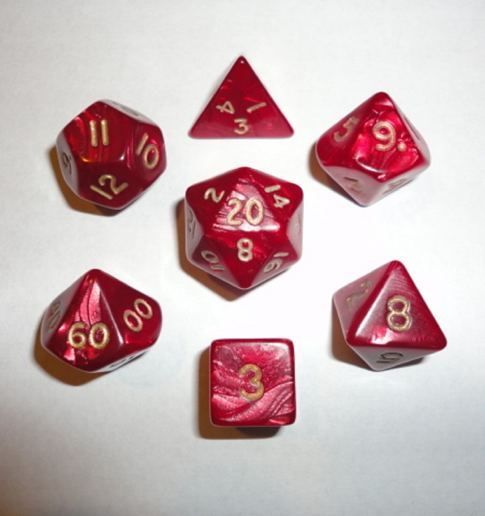 Red Pearl Finish 7 Piece Polyhedral Dice Set