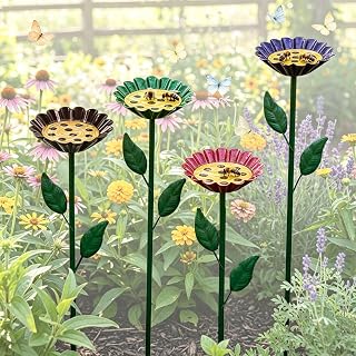 4 Pack Bee Watering Station, Colorful Metal Flower Bee Bath for Garden