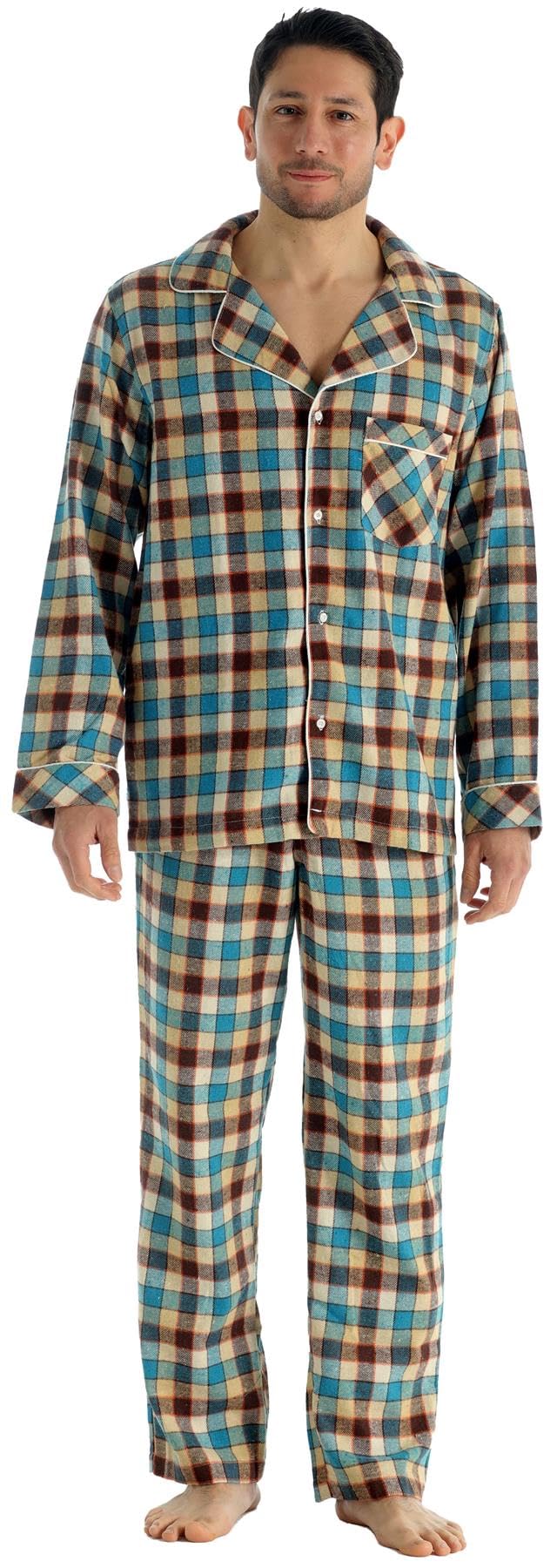 Bogari Mens Check Pyjama 2 Piece Set Brushed Cotton Flannel Warm and Comfortable Designed ...