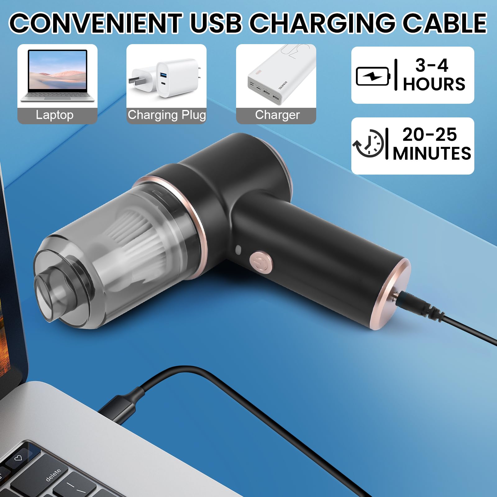 Comius Sharp Aspirador Coche, Aspiradora Sin Cable Coche, Purificador De Aire Eléctrico 3 En 1 con Cepillo De Limpieza, para Portátiles, Sofás, Coches, Equipos De Oficina (Negro)