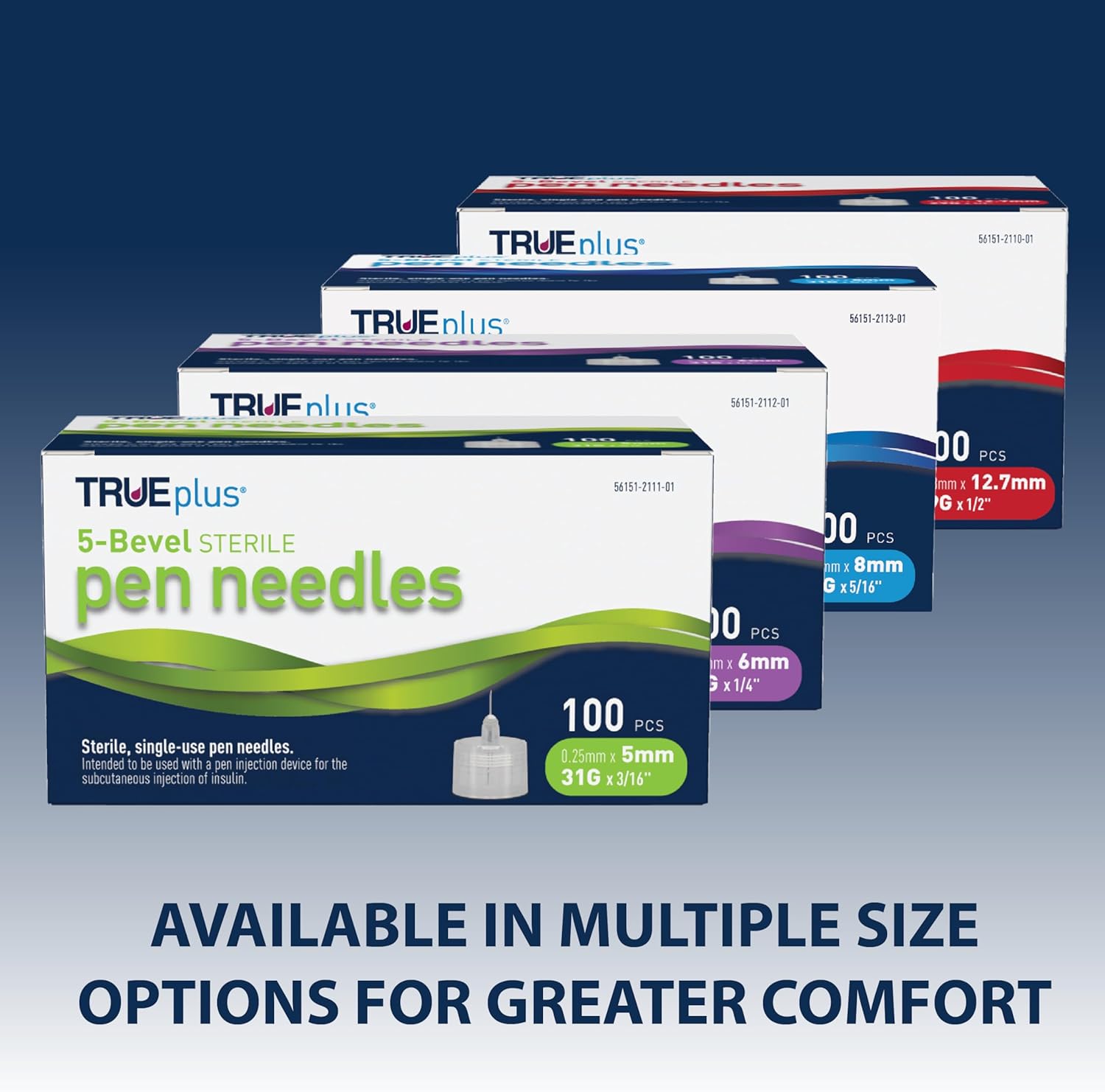 TRUEplus 5-Bevel Sterile Pen Needles, 32G x 4mm (5/32 Inch), Single-Use Needles, Silicone Coated, Compatible Thread with Major Pen Devices, 100 Count