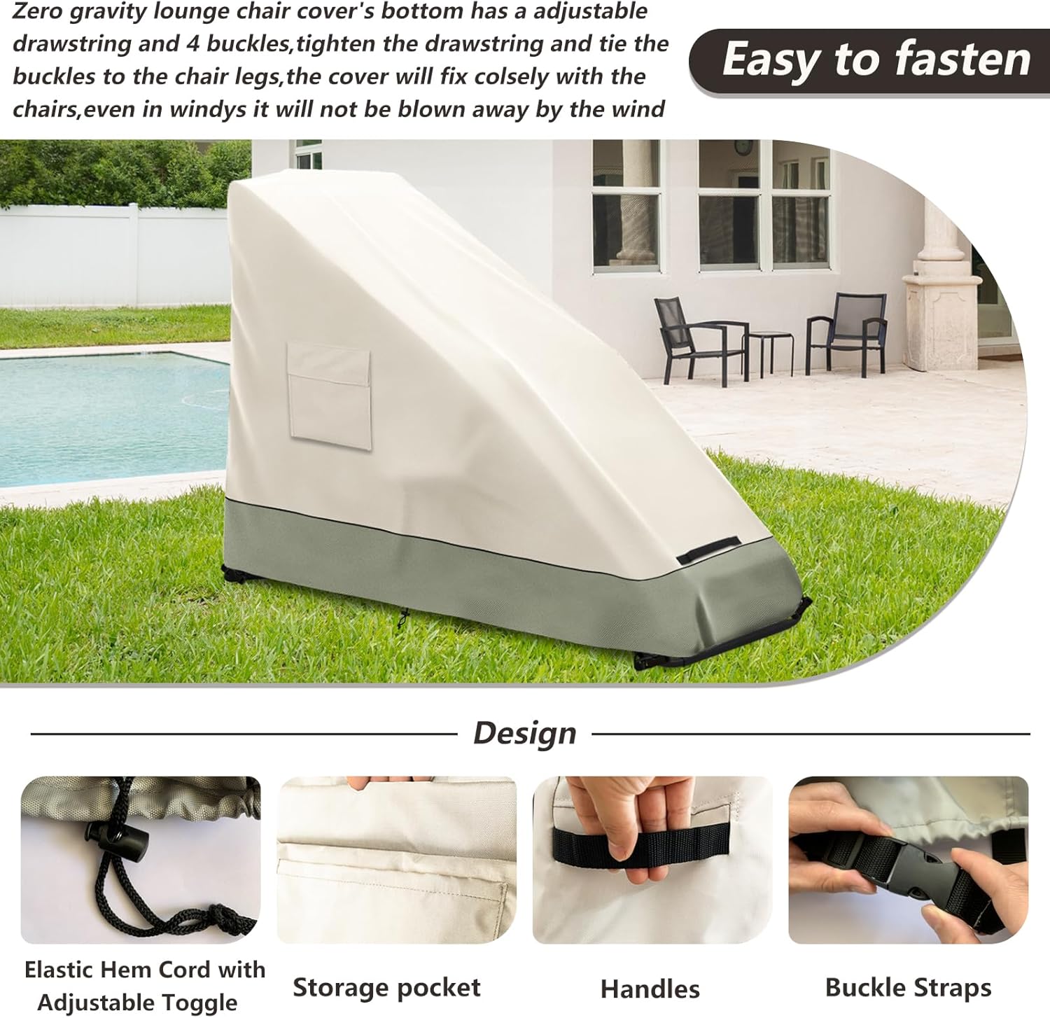 Zero Gravity Chair Cover XL,Outdoor Heavy Duty 600D Waterproof Zero Gravity Lounge Chair Cover,Patio Folding Zero Gravity Recliner Cover.Beige & Green,39" L x 31" W x 45" H.