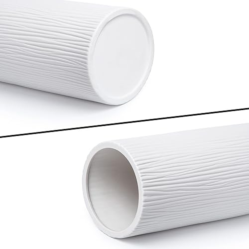 Miniatura 2 de D'vine Dev Florero cilíndrico de 8 pulgadas, florero de cerámica texturizado cascada blanca para decoración del hogar, VS-CR-8