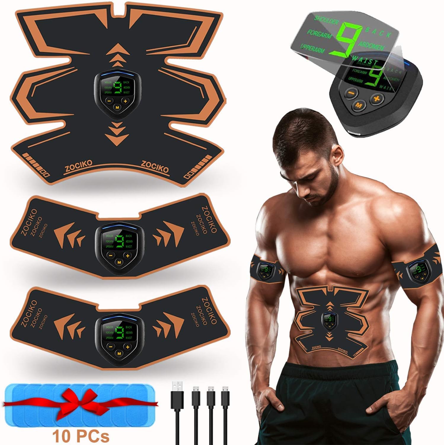 zociko Muscle Stimulator EMS Abdominal, Abs Trainer Muscle Toner Muscle Toning Belts Fitness Training Device for Men & Women Gym Abs Workout with LCD Display & USB Rechargeable 10PCS Gel Pads