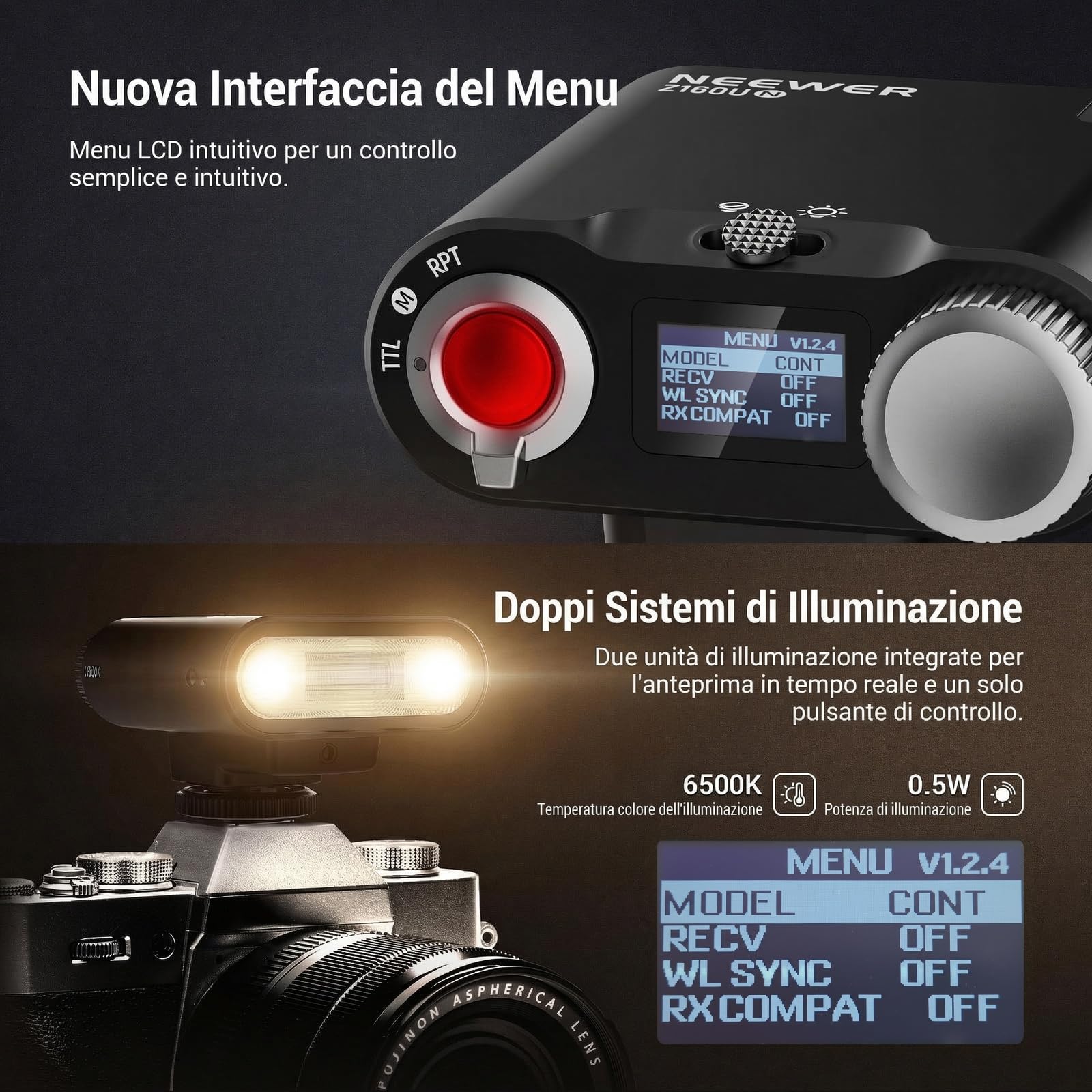 NEEWER Z160U-N Flash Speedlite Fotocamera Solo Compatibile con Nikon, 18Ws GN14 6000K TTL HSS 1/8000, Luce per Macchina Fotografica con Batteria 1100mAh USB C Riciclo 1.4s 1100 Flash a Piena Potenza