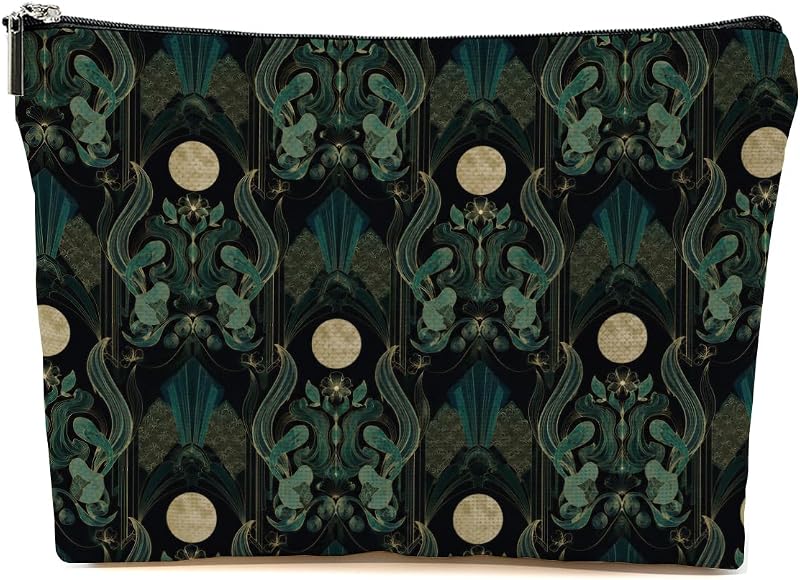 Necessaire de maquiagem Blue Leaves com zíper, estampa geométrica, Multicolor 1532
