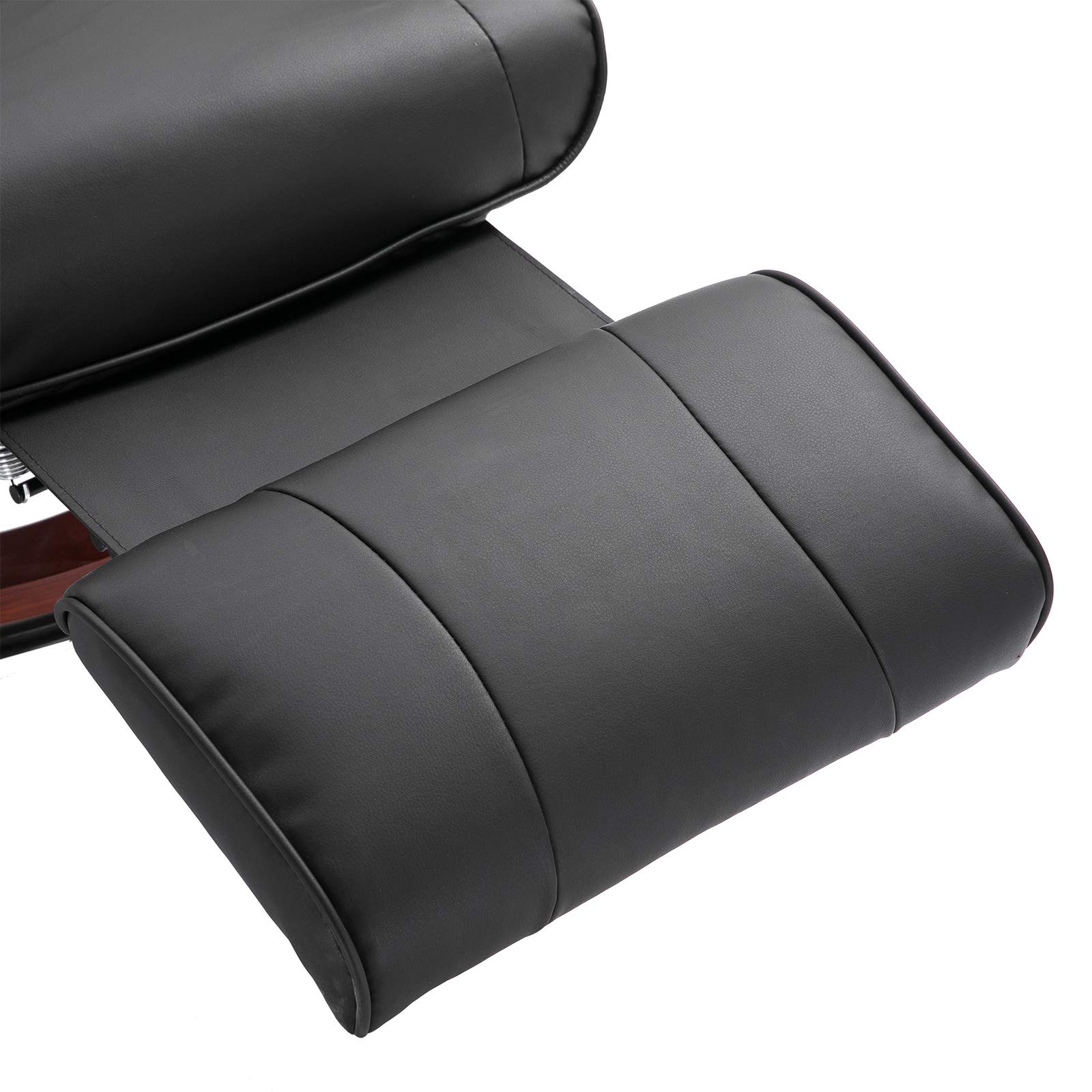 HOMCOM Fauteuil Relax Inclinable, Fauteuil de Salon, Repose-Pieds Réglable, Pivotant 360°, Piètement Bois, Revêtement Synthétique, Noir
